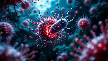 Fototapeta premium a pandemic virus seen through the microscope