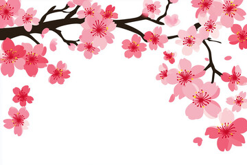 Fototapeta premium Sakura branch with pink blossoms on minimalist white background