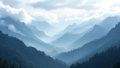 Fototapeta premium Misty Blue Mountains: A Serene Landscape