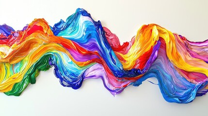 Vibrant rainbow paint swirls flowing on white background, studio shot, abstract art for design