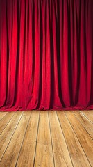 Red Velvet Curtains and Wooden Stage