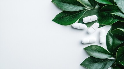 Health benefits of herbal supplements home setting photography natural environment top-down view wellness concept