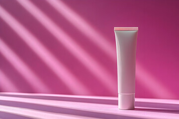 White Cosmetic Tube on Pink Background with Light Streaks
