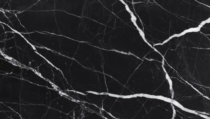Close-up of raw marble with elegant white veins on deep black background, polished
