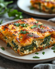 Spinach and Ricotta Stuffed Pasta Shells Served on a White Plate