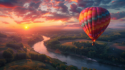 Fototapeta premium Vibrant Hot Air Balloon at Sunset