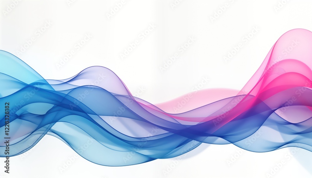 Poster abstract design with flowing blue, pink waves. smooth lines create dynamic motion effect. colorful, 