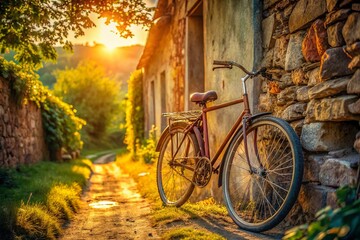 Fototapeta premium Rustic Charm: Old Bicycle by the Roadside - A Nostalgic Scene