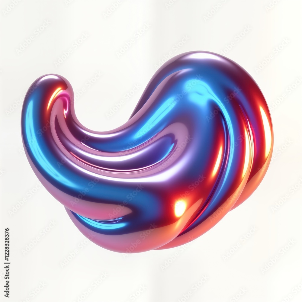 Aufkleber Abstract 3D chrome neon fluid shape. Liquid metallic form. Vibrant colors. Dynamic flowing form. Isolated on white background. Trendy design. Modern abstract art. Shiny surface. Holographic effect.