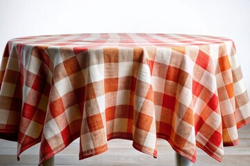Rustic Elegance: Gathered Linen Tablecloth on White Background - Double Exposure Stock Photo