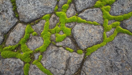 Highly detailed weathered stone texture with cracks, moss, and natural erosion patterns