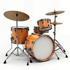 Full drum kit isolated on white background. Realistic design of percussion instrument. Stylish, professional look. Perfect instrument for drummer. Ideal for music schools drum lesson videos. Good for