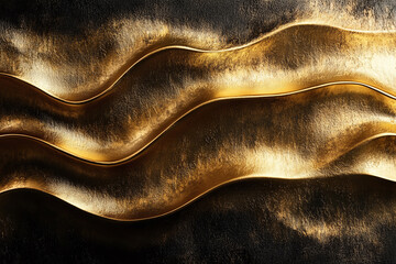 Elegant Black and Gold Abstract Fluid Waves with Shimmering Metallic Texture for Luxury, Modern Glamour, and High-End Design Backgrounds