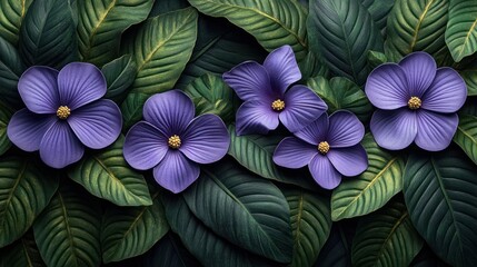 Purple flowers, lush leaves, digital art, banner