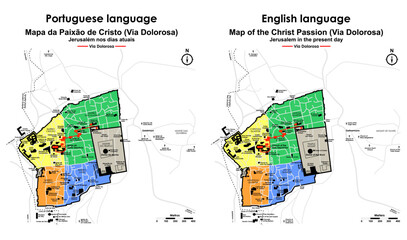 Map of the Christ Passion, Via Crucis, Via Dolorosa, Stations of the Cross, Present day