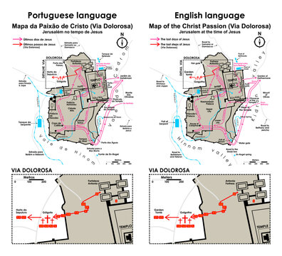 Map of the Christ Passion, Via Crucis, Via Dolorosa, Stations of the Cross, Time of Jesus