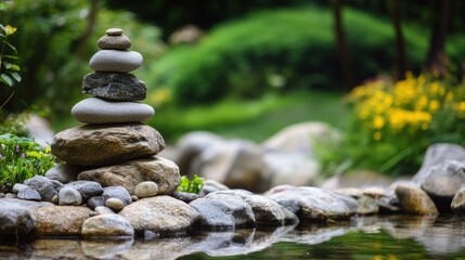 Meditation tranquil background with rock.