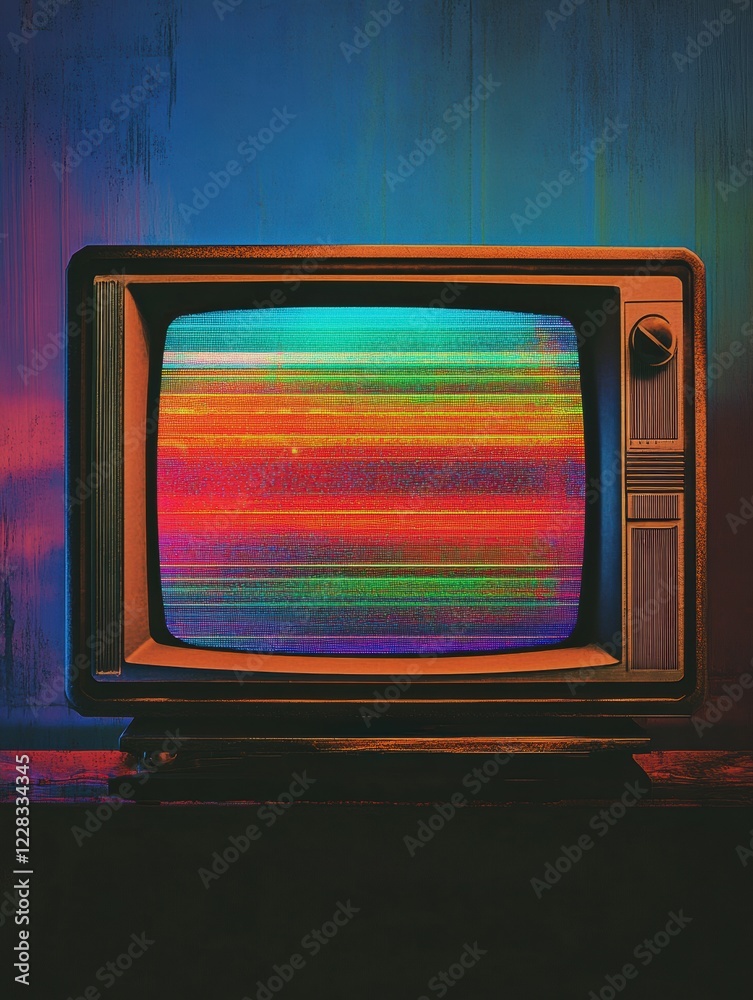 Leinwandbilder retro television displays vibrant static noise and colorful glitch patterns, evoking nostalgia for c