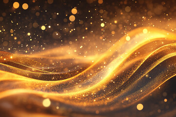 Elegant Black and Gold Abstract Fluid Waves with Shimmering Metallic Texture for Luxury, Modern Glamour, and High-End Design Backgrounds