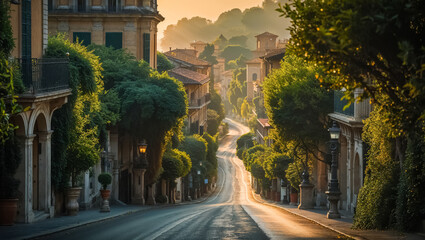 Fototapeta premium stunning empty street Rome Italy, sunny day