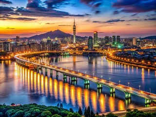 Seoul Night View: Han River, Dongjak Bridge & N Seoul Tower Panorama
