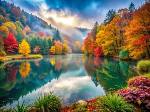 Serene Autumn Fog: Small Lake Grza, Serbia - Colorful Forest Reflections