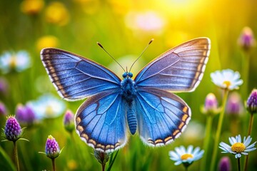 Serene Blue Butterfly Landscape: Wings Open, PNG
