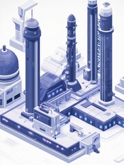Obraz premium Futuristic Spaceport Isometric Illustration: A Detailed View of a Modern Space Launch Facility.
