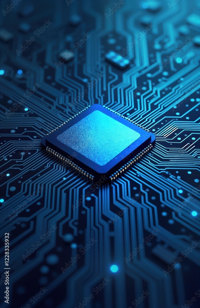Aufkleber Advanced computer chip technology. Futuristic semiconductor data abstraction. Close-up view of integrated circuit. Modern tech design. High-tech processor. Electronic circuit board. Electrical