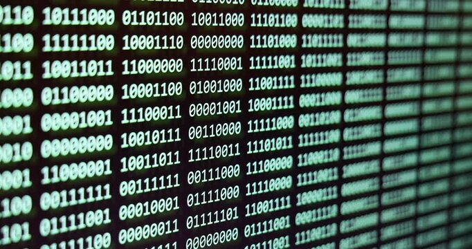 Binary code - computer program or concept of digital software development. Futuristic cyberspace with binary code falling down. Running process of the program