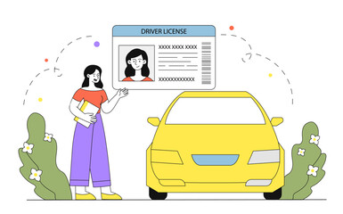 Driver license and vehicle illustration. Vector illustration