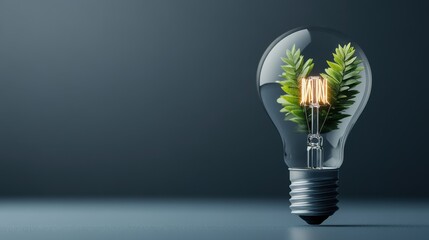 Light Bulb with Green Leaves Displaying Eco-Friendly Concept of Sustainability and Natural Energy Sources