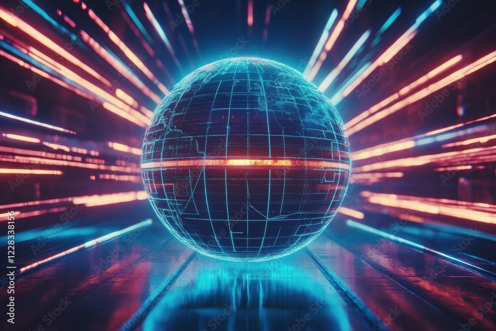Leinwandbilder spinning globe with luminous contour lines creates an energetic visual effect in a dynamic environme