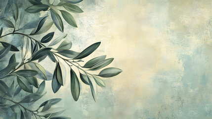 Understated beauty of olive branch illustration with muted colors and fine lines