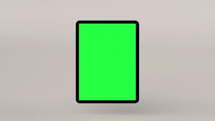 Tablet computer mockup rotation with green screen. Tablet PC isolated on white background