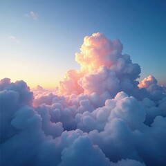 Softly glowing wisps of cloud float across a serene sky, ethereal, dreamy