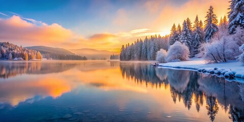 Obraz premium Serene Sunrise at Lake Cauma, Switzerland: Winter Wonderland Long Exposure Photography