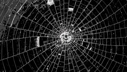 Abstract background of cracked glass with intricate web of fine lines
