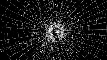 Abstract background of cracked glass with intricate web of fine lines