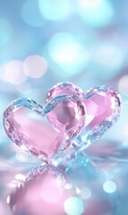 Two delightful pink hearts rest on a gleaming surface, radiating love and warmth, perfect for a romantic Valentine's Day celebration.
