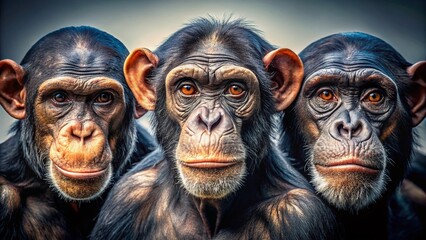 Silhouette Chimpanzee Portraits: Sad, Happy, Serious Expressions