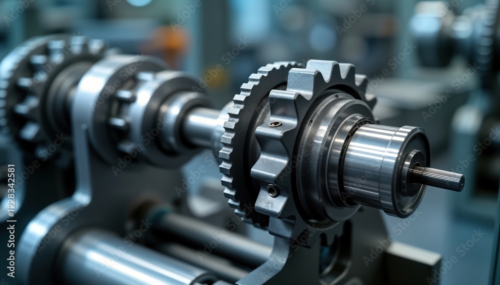 Fototapete close-up view of intricate metal machine parts. precision gears, shafts in industrial setting. moder