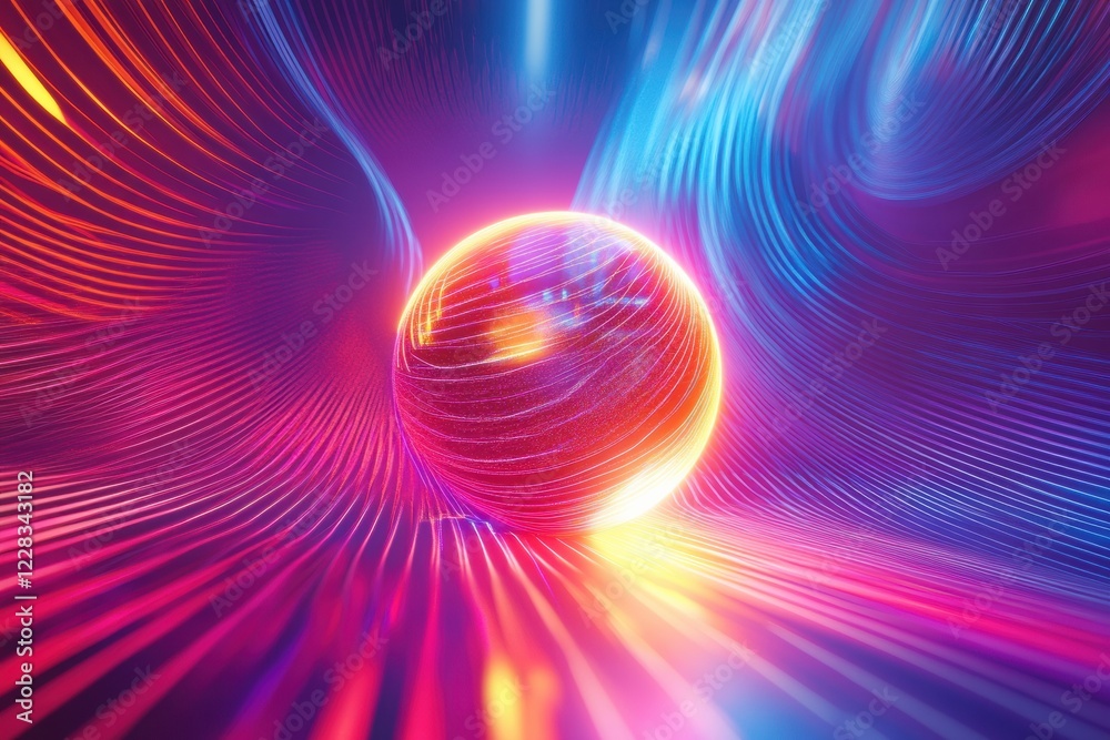 Fototapete globe spinning with glowing contour lines showcasing a vibrant visual display in a digital art style