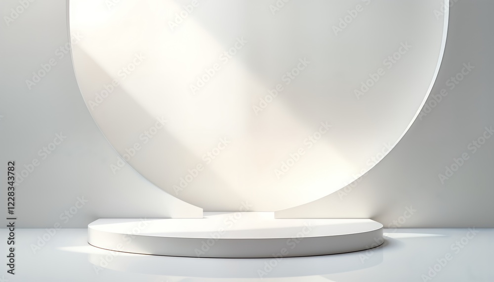 Poster elegant white futuristic stage with soft light. geometric shapes, simple lines create modern, clean 