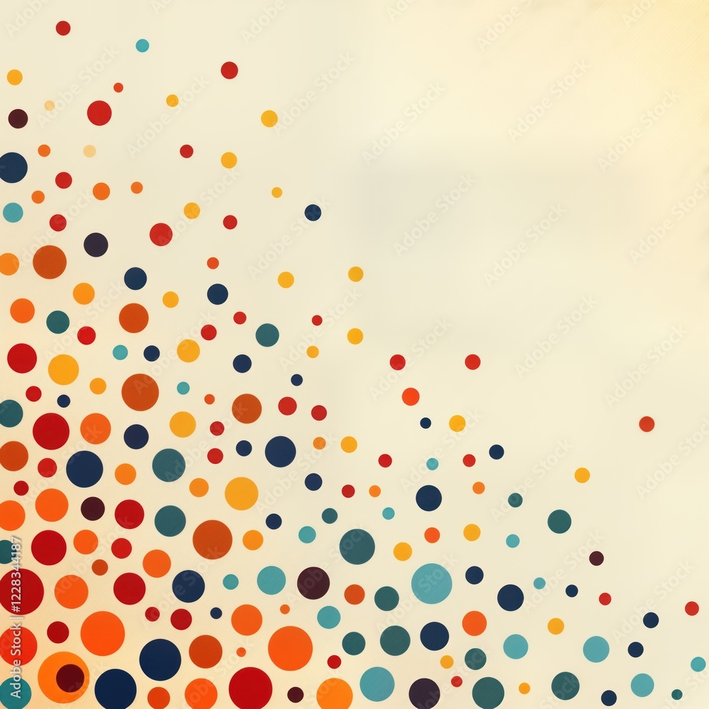Fototapete Abstract geometric pattern with various sized colorful dots. Dot pattern on light beige background. Colorful design for graphic or design projects. Minimalist style. Modern artistic visual pattern.