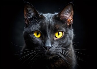 Silhouette of Black Cat with Glowing Yellow Eyes - Mystical Pet Portrait