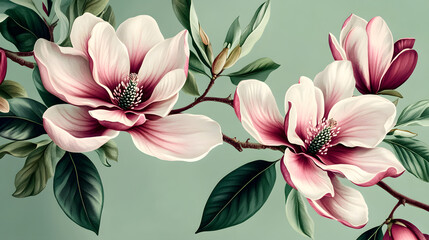Elegant Magnolia Botanical Illustration with Delicate Details