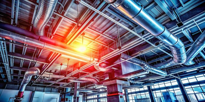 Silhouette of Exposed Building Services: Steel Structure, HVAC, Lighting & Fire Protection