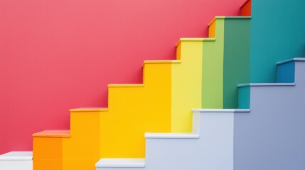 Fototapeta premium Colorful rainbow staircase design for modern inspirational spaces
