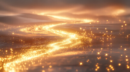 Shimmering golden path of light sparkles against soft background, creating magical and festive atmosphere. perfect for holiday themes and celebrations. Shimmering Path. Illustration